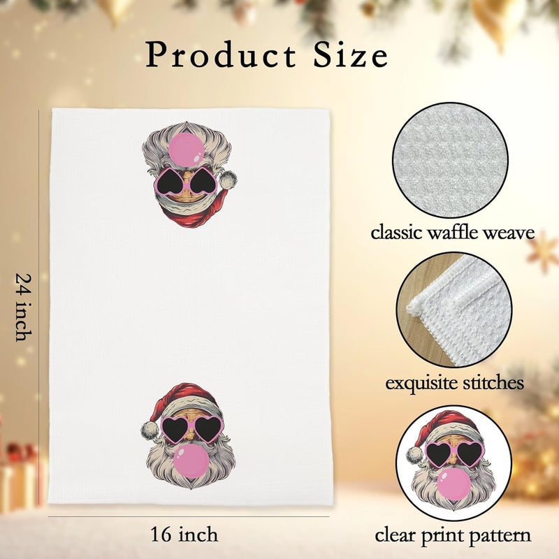 BitKan Santa Christmas Kitchen Towels - Christmas Hand Towels for Bathroom, Christmas Dish Towels for Kitchen, Pink Santa Christmas Kitchen Decor, Retro Pink Christmas Decor for Bathroom - Image 1
